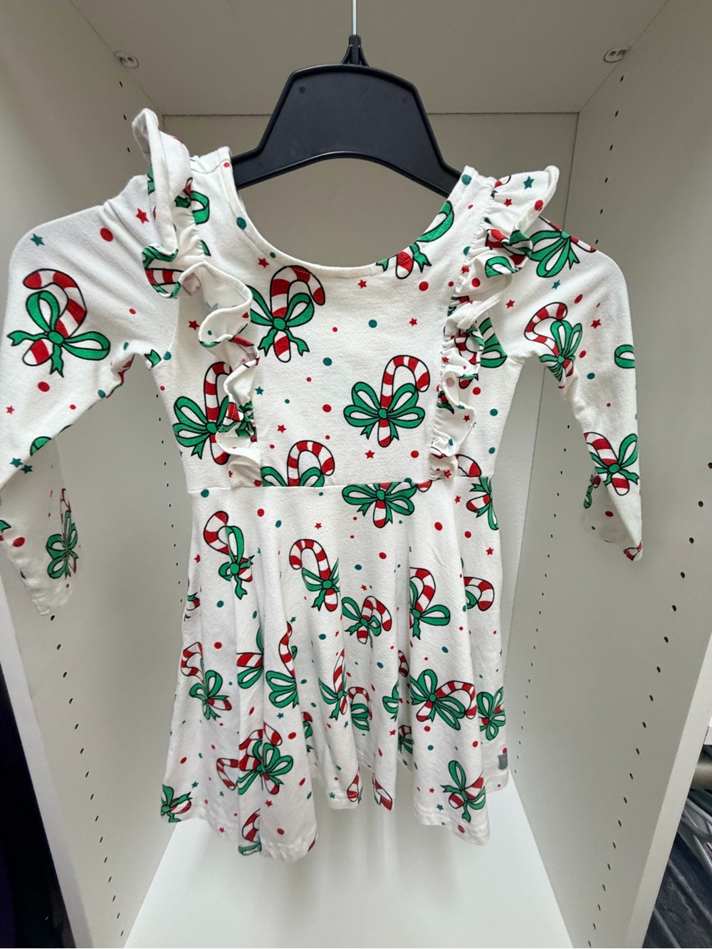 Girls Holiday Candy Cane Ruffle Eleanor Rose Dress Size 5-6
